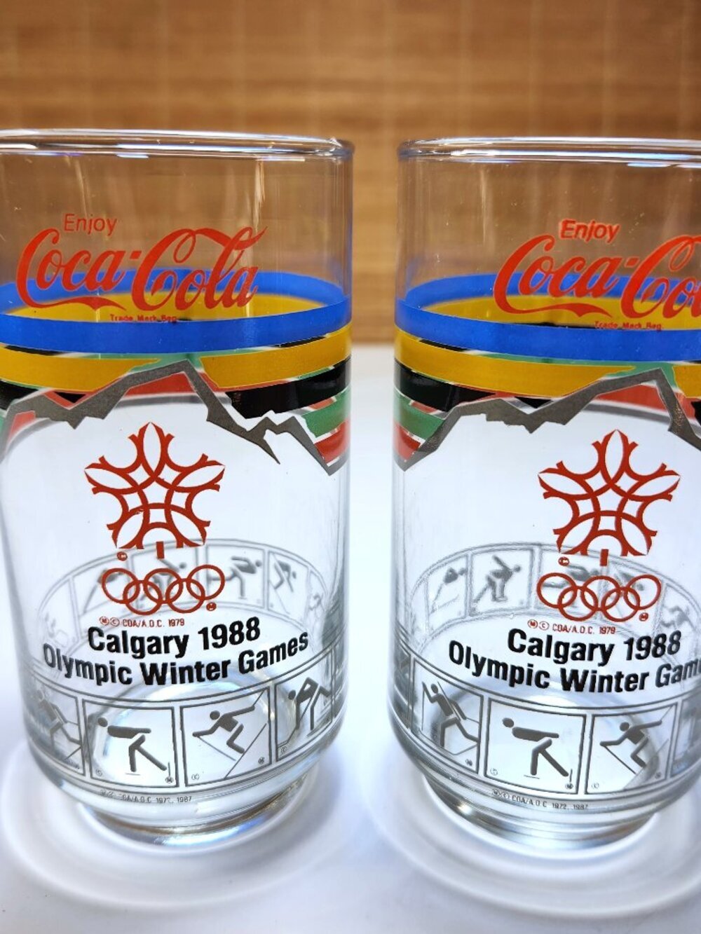 Vintage 1988 Calgary Olympic Winter Games Coca Cola Glass Tumbler Set of 2 Lot